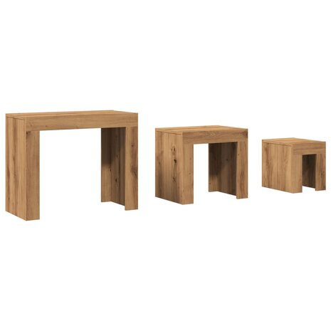 3-delige Tafeltjesset bewerkt hout artisanaal eikenkleurig 2