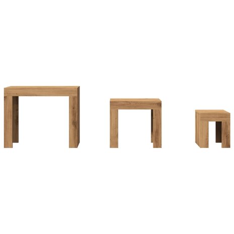 3-delige Tafeltjesset bewerkt hout artisanaal eikenkleurig 4