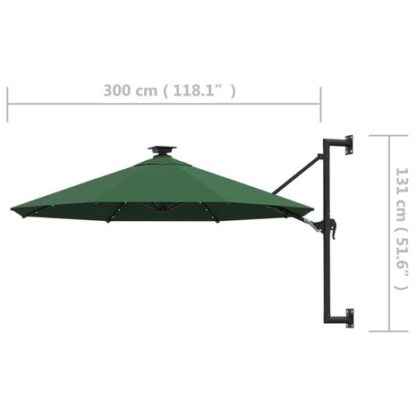 Wandparasol met LED&apos;s 300 cm groen 9