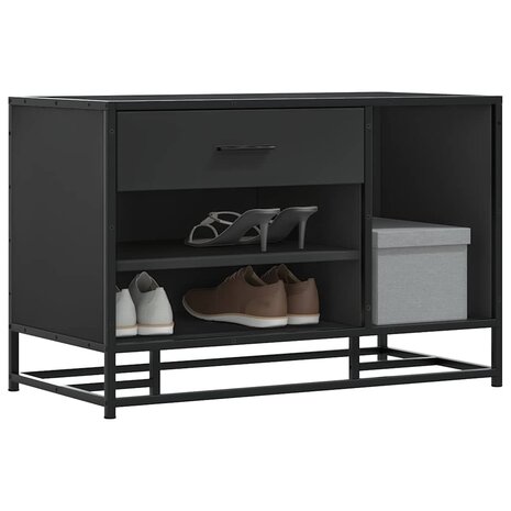 Schoenenbank 80x40x53,5 cm bewerkt hout en metaal zwart 1