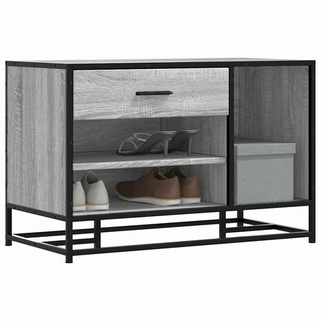 Schoenenbank 80x40x53,5 cm bewerkt hout en metaal grijs sonoma 1