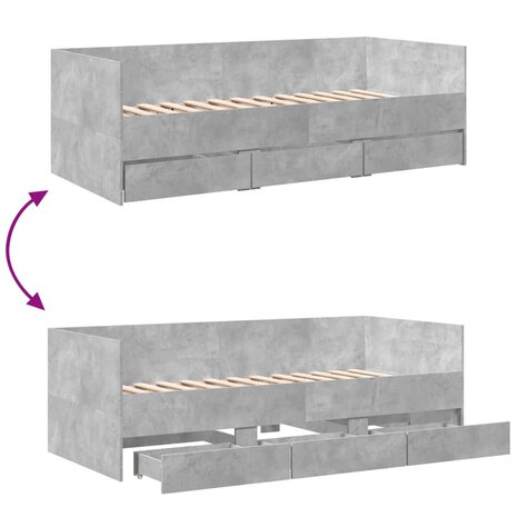 Slaapbank met lades zonder matras 90x190 cm betongrijs 8