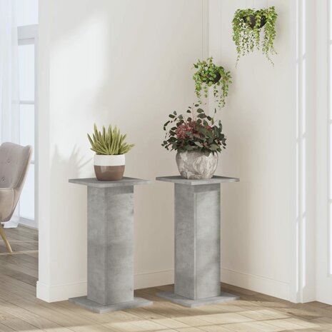 Plantenstandaards 2 st 30x30x60 cm bewerkt hout betongrijs 3
