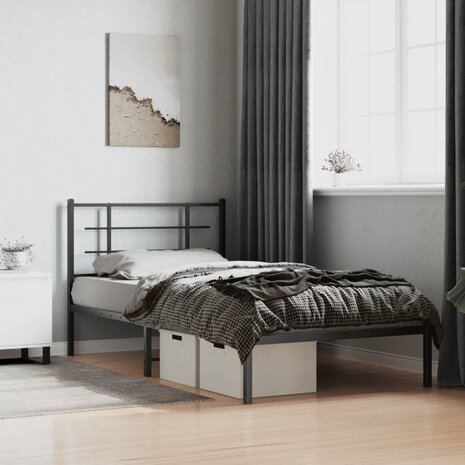 Bedframe met hoofdbord metaal zwart 100x200 cm 1