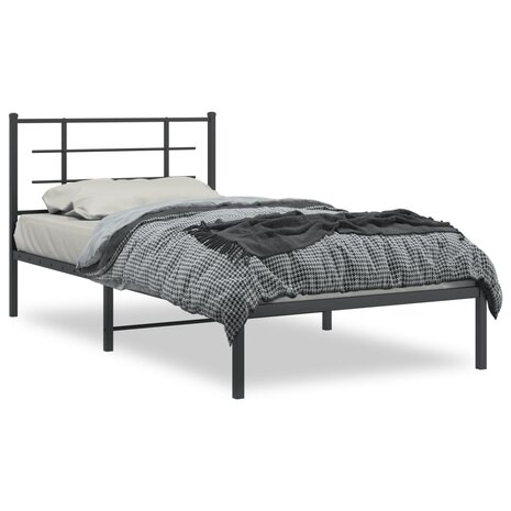 Bedframe met hoofdbord metaal zwart 100x200 cm 2