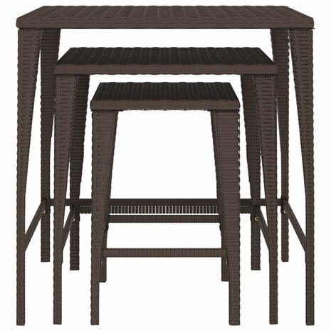 Tuintafeltjesset 3 st poly rattan bruin 3