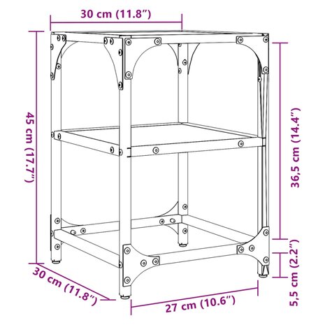 Salontafel met transparant glazen blad 30x30x45 cm staal 9