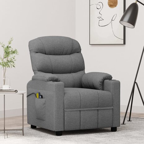 Massagestoel elektrisch stof lichtgrijs 1