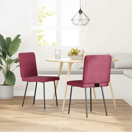 Eetkamerstoelen 2 st fluweel wijnrood 2