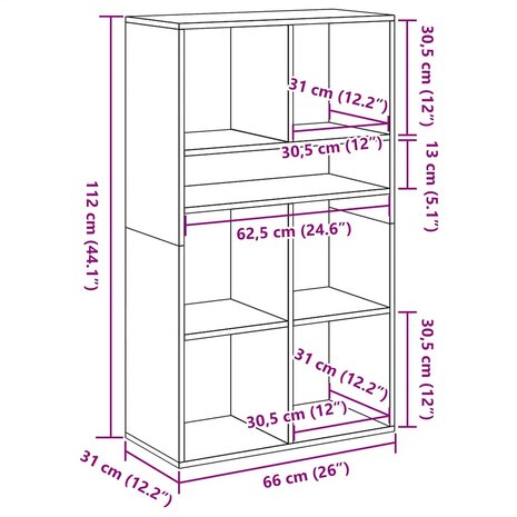 Boekenkast 66x31x112 cm bewerkt hout wit 9