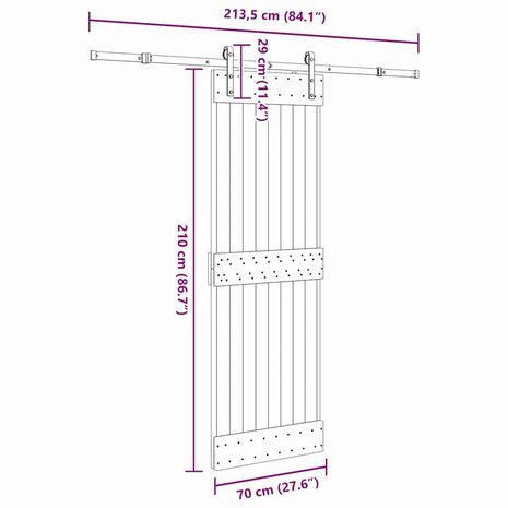 Schuifdeur met beslag 70x210 cm massief grenenhout 8