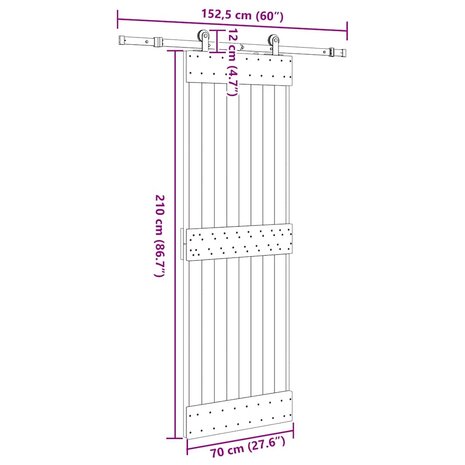Schuifdeur met beslag 70x210 cm massief grenenhout 8