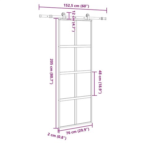 Schuifdeur met beslag 76x205 cm gehard glas en aluminium 8