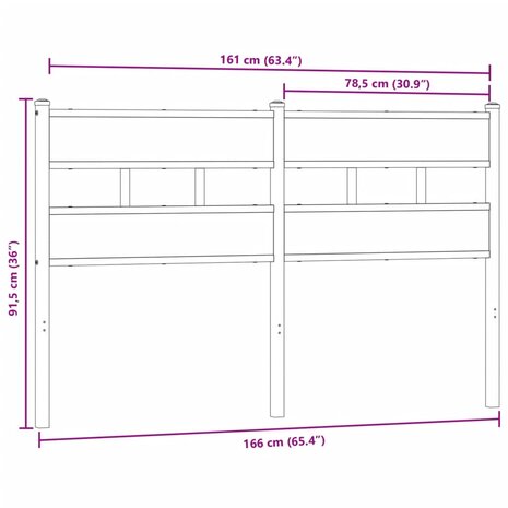 Hoofdbord 160 cm ijzer en bewerkt hout gerookt eikenkleurig 6