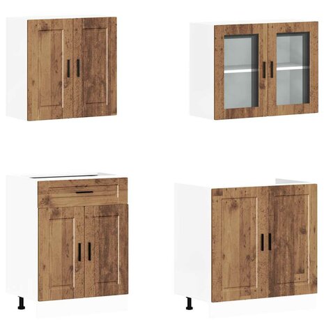 4-delige Keukenkastenset Porto bewerkt hout oud houtkleurig 4