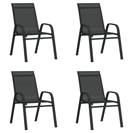 Tuinstoelen stapelbaar 4 st textileen stof zwart 1