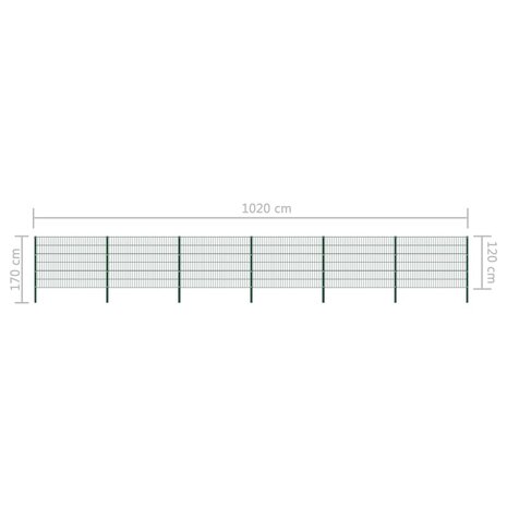Schuttingpaneel met palen 10,2x1,2 m ijzer groen 5