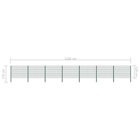 Schuttingpaneel met palen 11,9x1,2 m ijzer groen 5