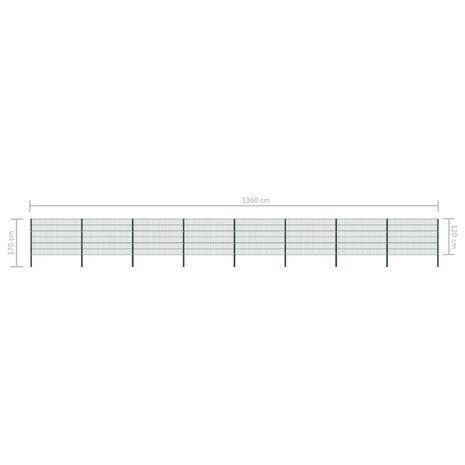 Schuttingpaneel met palen 13,6x1,2 m ijzer groen 5