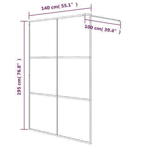 Inloopdouchewand 140x195 cm transparant ESG-glas wit 7