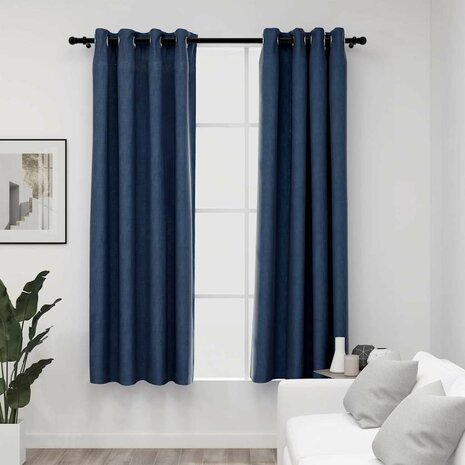Gordijnen linnen-look verduisterend ogen 2 st 140x175 cm blauw 1