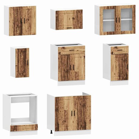 8-delige Keukenkastenset Kalmar bewerkt hout oud houtkleurig 4