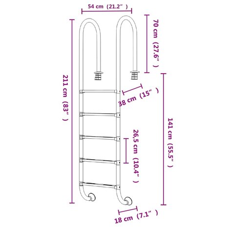 Zwembadladder 54x38x211 cm 304 roestvrij staal 6