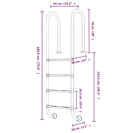 Zwembadladder 54x38x184,5 cm 304 roestvrij staal 6