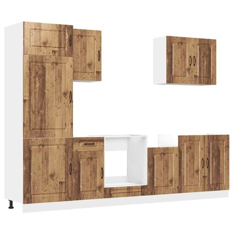 7-delige Keukenkastenset Kalmar bewerkt hout oud houtkleurig 2