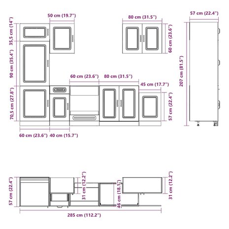 7-delige Keukenkastenset Kalmar bewerkt hout oud houtkleurig 8