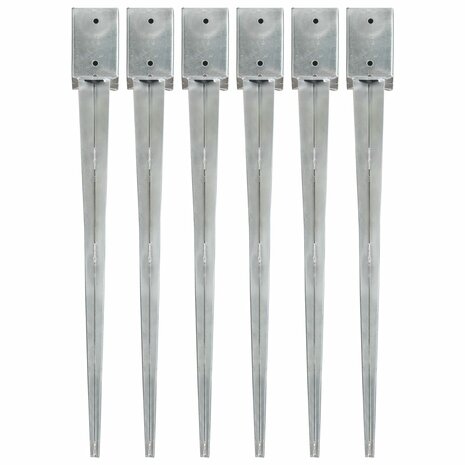 Grondpinnen 6 st 9x9x90 cm gegalvaniseerd staal zilverkleurig 1