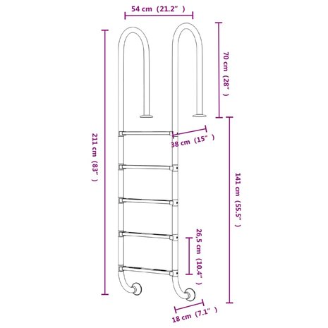 Zwembadladder 54x38x211 cm 304 roestvrij staal 6