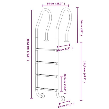 Zwembadladder 54x38x184,5 cm 304 roestvrij staal 6