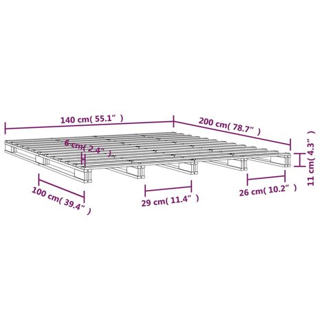 Palletbed massief grenenhout 140x200 cm 8
