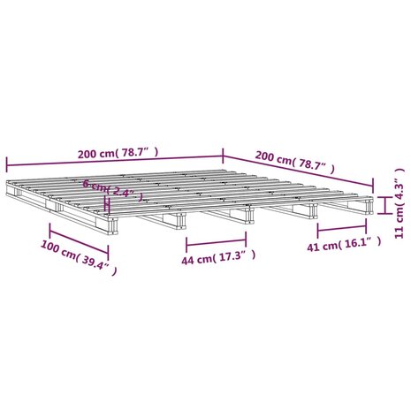 Palletbed massief grenenhout 200x200 cm 8