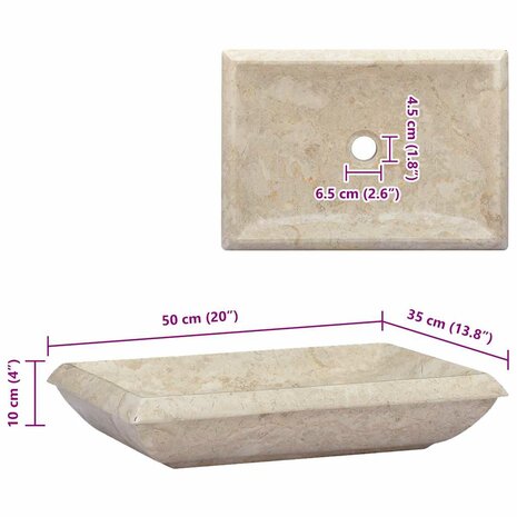 Gootsteen 50x35x10 cm marmer crèmekleurig 8