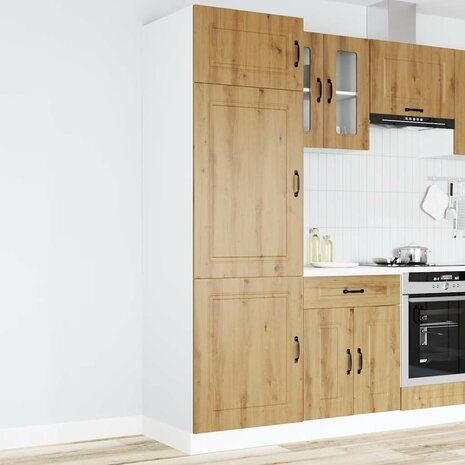 Keukenkast Kalmar bewerkt hout artisanaal eikenkleur 1