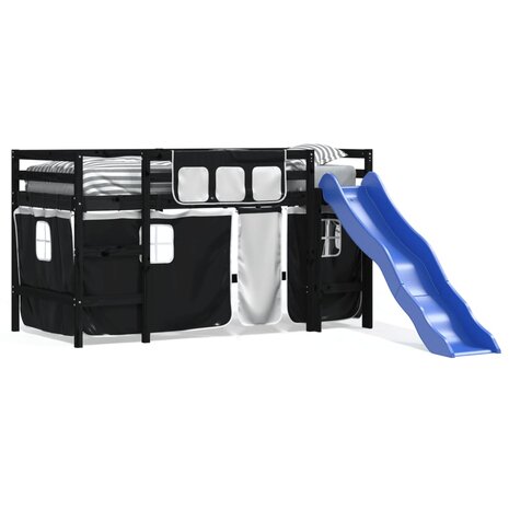 Kinderhoogslaper met gordijnen 80x200 cm massief grenenhout 2