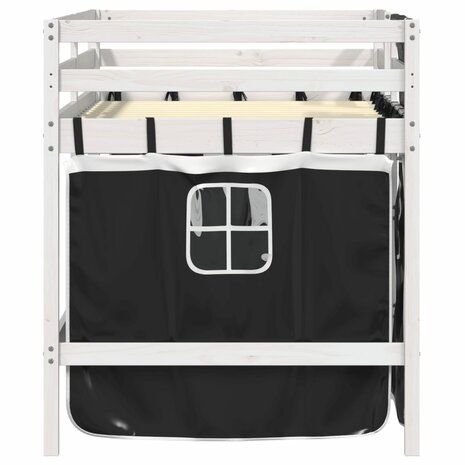 Kinderhoogslaper met gordijnen 90x190 cm grenenhout wit zwart 5