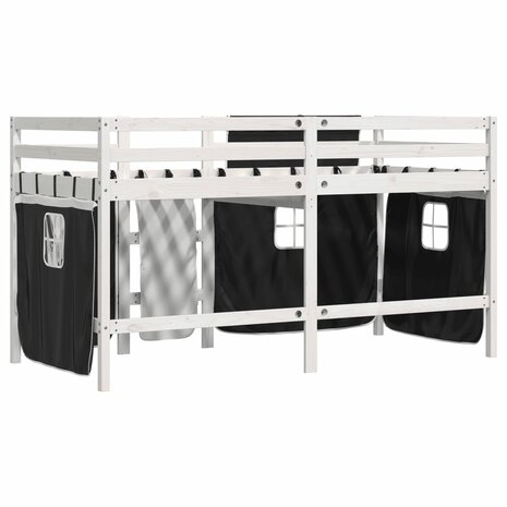 Kinderhoogslaper met gordijnen 90x190 cm grenenhout wit zwart 6