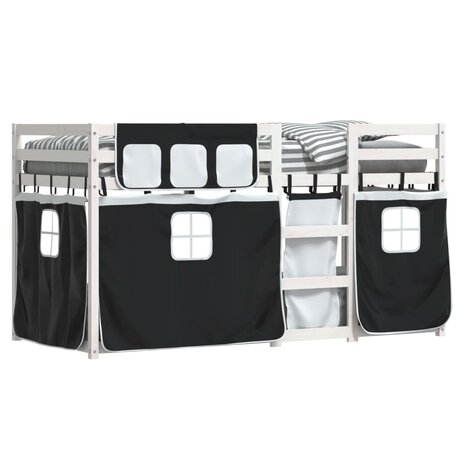 Stapelbed met gordijnen 80x200 cm grenenhout wit en zwart 4