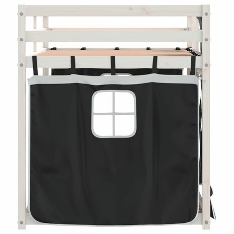 Stapelbed met gordijnen 80x200 cm grenenhout wit en zwart 6