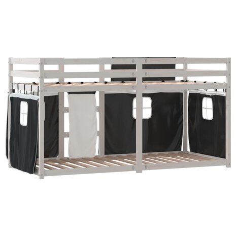 Stapelbed met gordijnen 80x200 cm grenenhout wit en zwart 7
