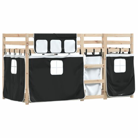 Stapelbed met gordijnen 90x190 cm grenenhout wit en zwart 3