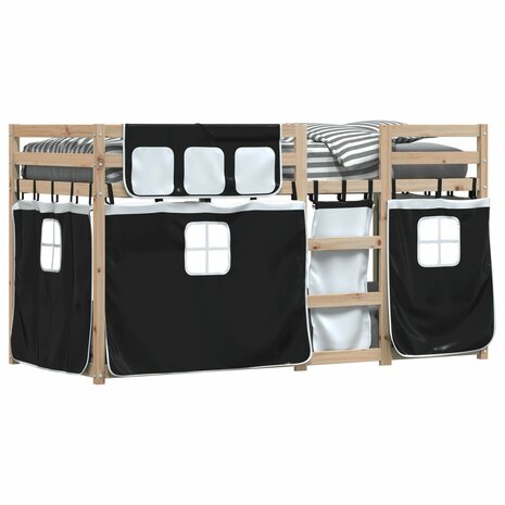 Stapelbed met gordijnen 90x190 cm grenenhout wit en zwart 4