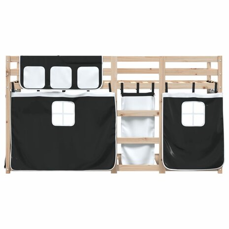 Stapelbed met gordijnen 90x190 cm grenenhout wit en zwart 5
