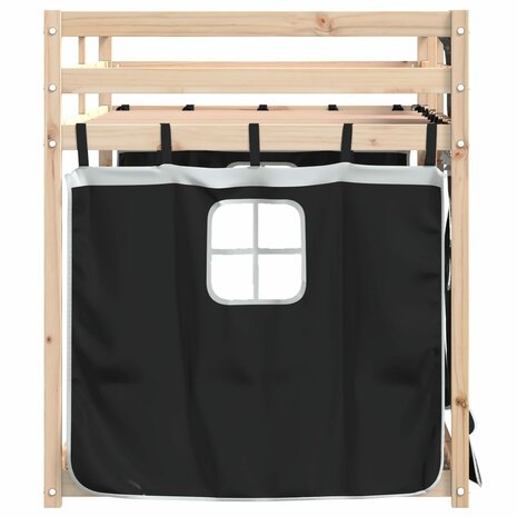 Stapelbed met gordijnen 90x190 cm grenenhout wit en zwart 6
