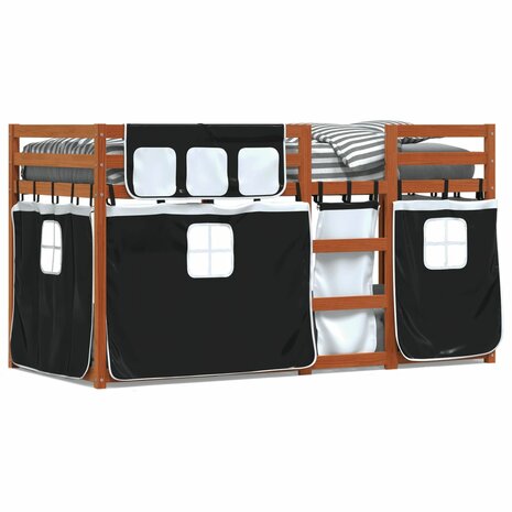 Stapelbed met gordijnen 80x200 cm grenenhout wit en zwart 2