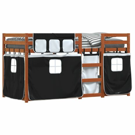 Stapelbed met gordijnen 80x200 cm grenenhout wit en zwart 4
