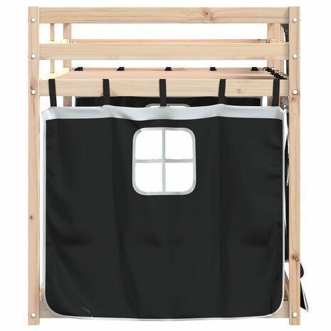 Stapelbed met gordijnen 90x200 cm grenenhout wit en zwart 6